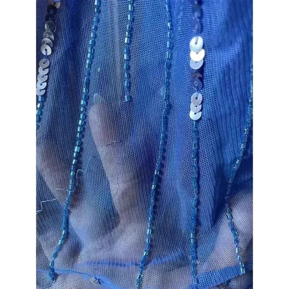 Mac Duggal Blue Embellished Long Sleeve A Line Midi Cocktail Dress-Size 4 - Picture 11 of 12